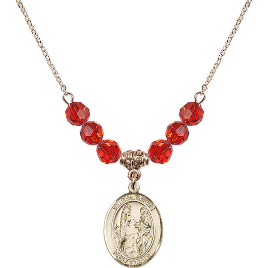 14kt Gold Filled Saint Genevieve Birthstone Necklace with Ruby Beads - 8041