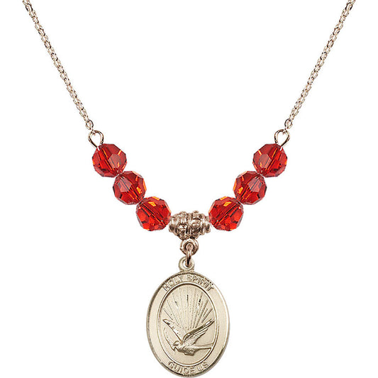 14kt Gold Filled Holy Spirit Birthstone Necklace with Ruby Beads - 8044