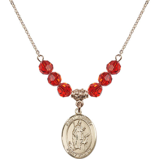 14kt Gold Filled Saint Hubert of Liege Birthstone Necklace with Ruby Beads - 8045