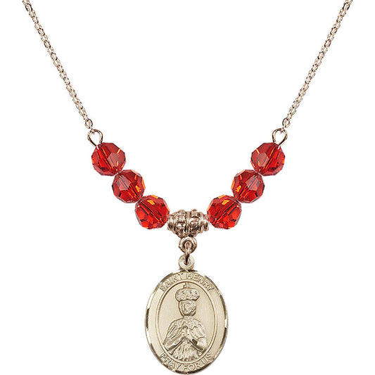 14kt Gold Filled Saint Henry II Birthstone Necklace with Ruby Beads - 8046