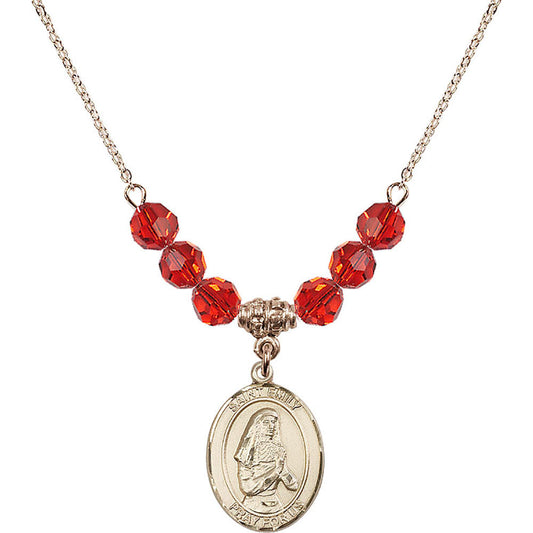 14kt Gold Filled Saint Emily de Vialar Birthstone Necklace with Ruby Beads - 8047