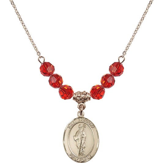 14kt Gold Filled Saint Gregory the Great Birthstone Necklace with Ruby Beads - 8048
