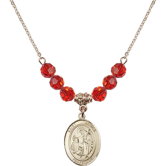 14kt Gold Filled Saint James the Greater Birthstone Necklace with Ruby Beads - 8050
