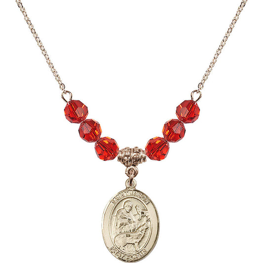 14kt Gold Filled Saint Jason Birthstone Necklace with Ruby Beads - 8051