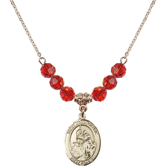 14kt Gold Filled Saint Joan of Arc Birthstone Necklace with Ruby Beads - 8053
