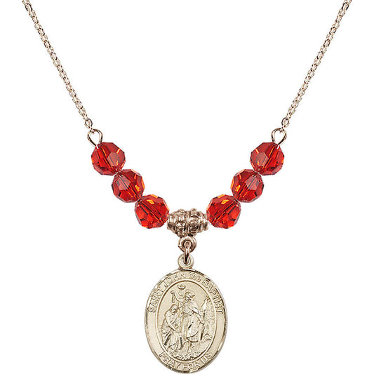14kt Gold Filled Saint John the Baptist Birthstone Necklace with Ruby Beads - 8054