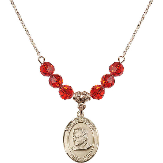14kt Gold Filled Saint John Bosco Birthstone Necklace with Ruby Beads - 8055