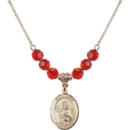 14kt Gold Filled Saint John the Apostle Birthstone Necklace with Ruby Beads - 8056