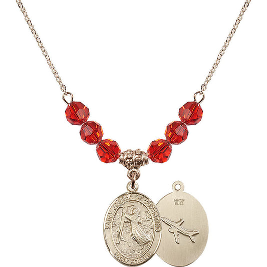14kt Gold Filled Saint Joseph of Cupertino Birthstone Necklace with Ruby Beads - 8057