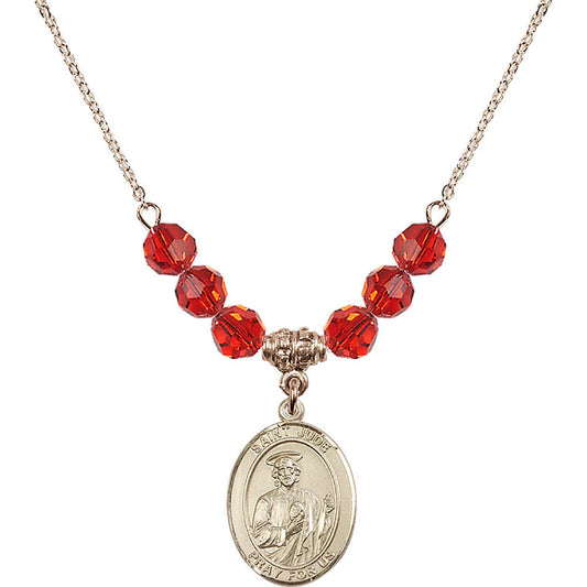 14kt Gold Filled Saint Jude Thaddeus Birthstone Necklace with Ruby Beads - 8060