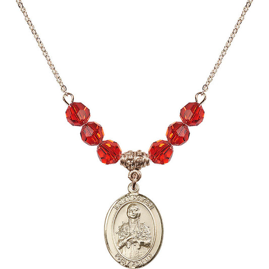 14kt Gold Filled Saint Kateri Tekakwitha Birthstone Necklace with Ruby Beads - 8061