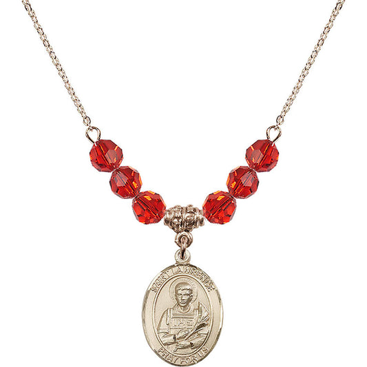14kt Gold Filled Saint Lawrence Birthstone Necklace with Ruby Beads - 8063