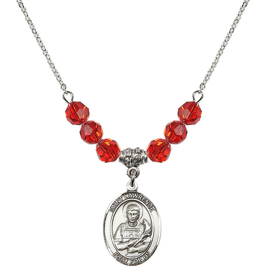 Sterling Silver Saint Lawrence Birthstone Necklace with Ruby Beads - 8063