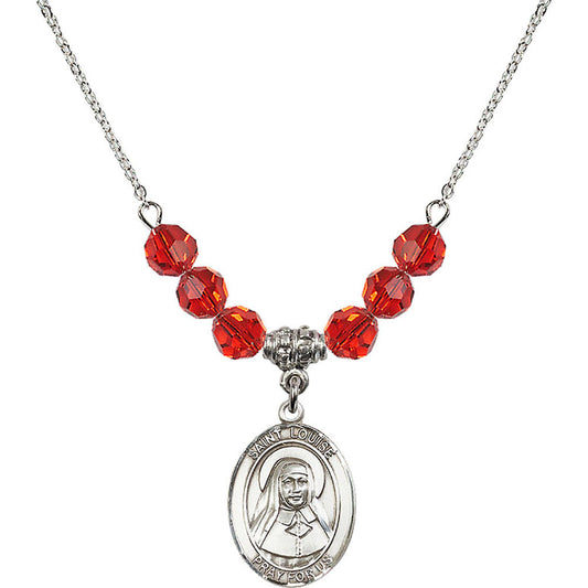 Sterling Silver Saint Louise de Marillac Birthstone Necklace with Ruby Beads - 8064