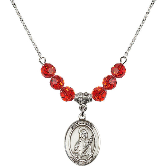 Sterling Silver Saint Lucia of Syracuse Birthstone Necklace with Ruby Beads - 8065