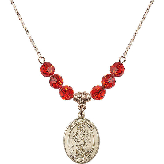 14kt Gold Filled Saint Lazarus Birthstone Necklace with Ruby Beads - 8066