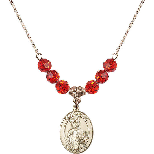 14kt Gold Filled Saint Kilian Birthstone Necklace with Ruby Beads - 8067