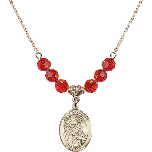 14kt Gold Filled Saint Margaret Mary Alacoque Birthstone Necklace with Ruby Beads - 8072