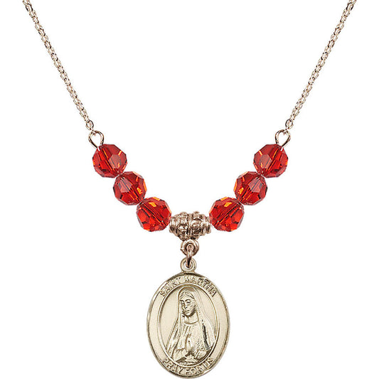 14kt Gold Filled Saint Martha Birthstone Necklace with Ruby Beads - 8075