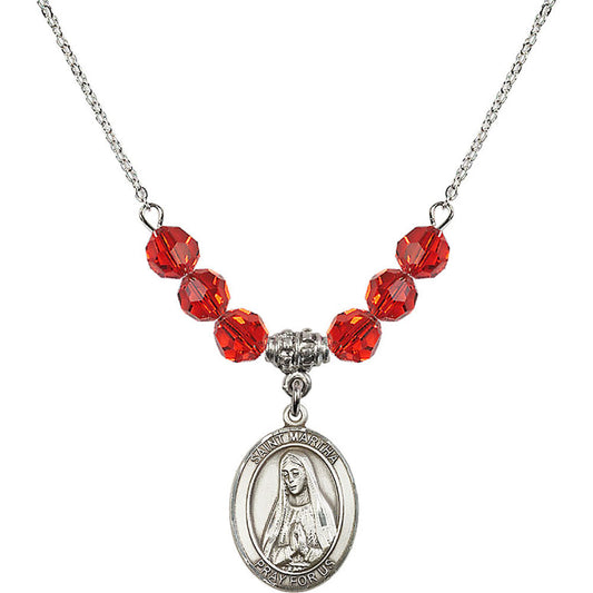 Sterling Silver Saint Martha Birthstone Necklace with Ruby Beads - 8075