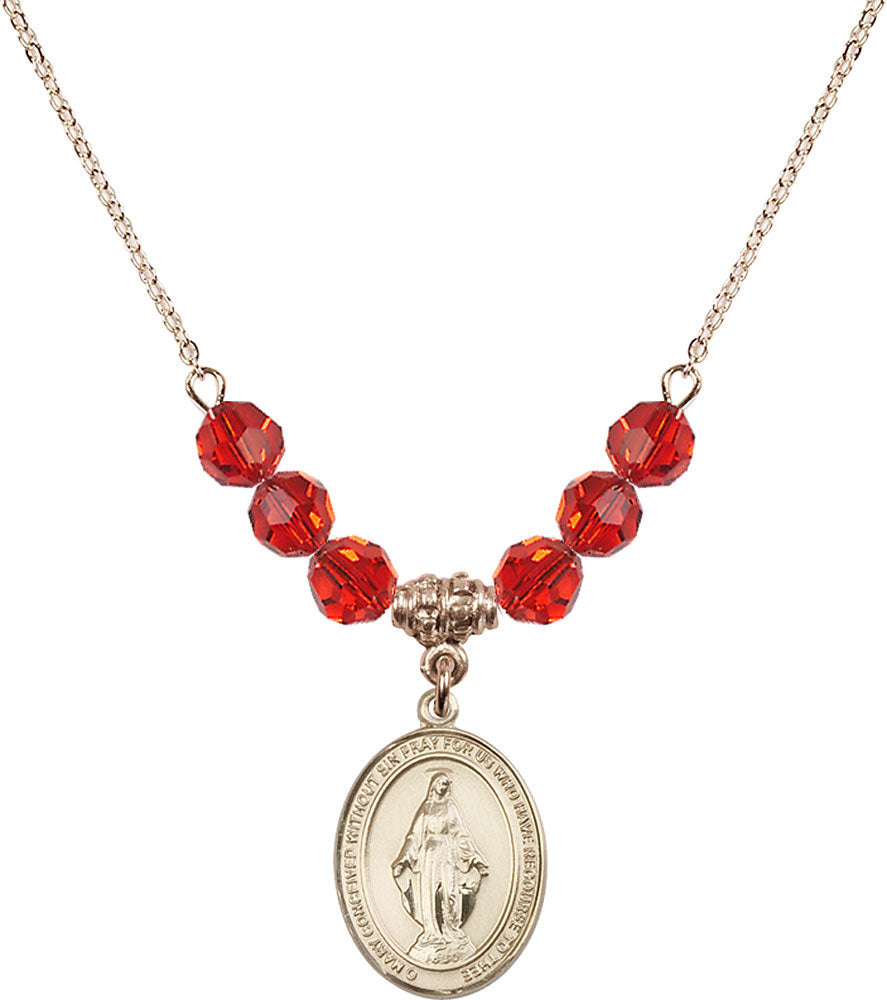 14kt Gold Filled Miraculous Birthstone Necklace with Ruby Beads - 8078