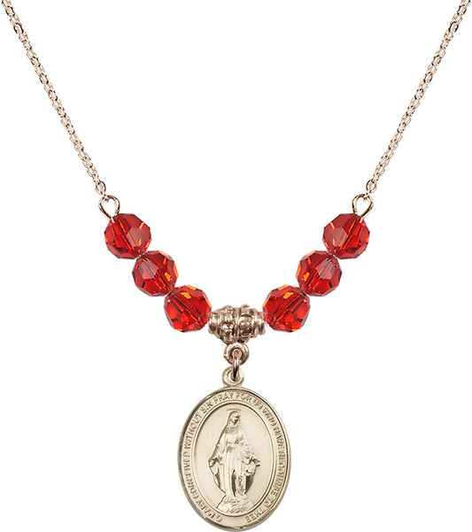 14kt Gold Filled Miraculous Birthstone Necklace with Ruby Beads - 8078
