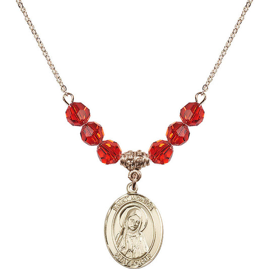 14kt Gold Filled Saint Monica Birthstone Necklace with Ruby Beads - 8079