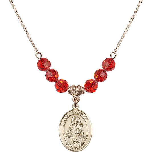 14kt Gold Filled Saint Nicholas Birthstone Necklace with Ruby Beads - 8080