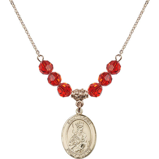 14kt Gold Filled Saint Louis Birthstone Necklace with Ruby Beads - 8081