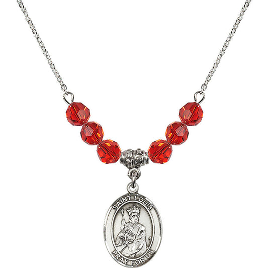 Sterling Silver Saint Louis Birthstone Necklace with Ruby Beads - 8081