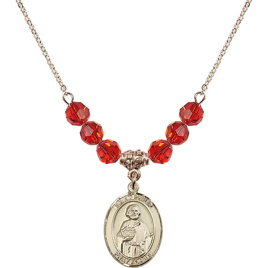 14kt Gold Filled Saint Philip the Apostle Birthstone Necklace with Ruby Beads - 8083