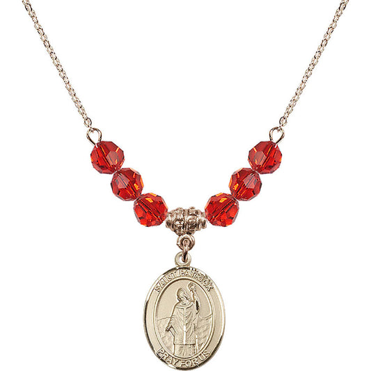 14kt Gold Filled Saint Patrick Birthstone Necklace with Ruby Beads - 8084