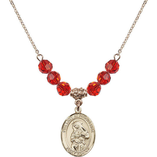 14kt Gold Filled Our Lady of Providence Birthstone Necklace with Ruby Beads - 8087