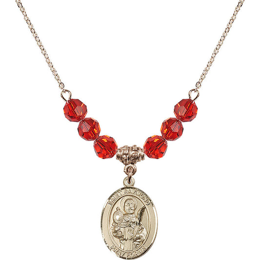 14kt Gold Filled Saint Raymond Nonnatus Birthstone Necklace with Ruby Beads - 8091