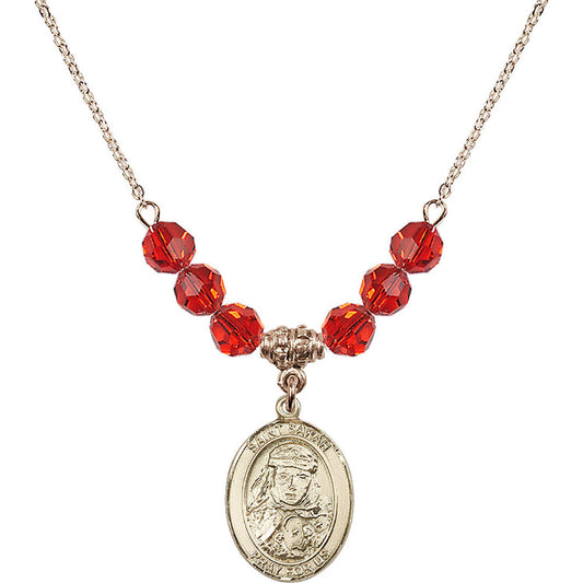 14kt Gold Filled Saint Sarah Birthstone Necklace with Ruby Beads - 8097