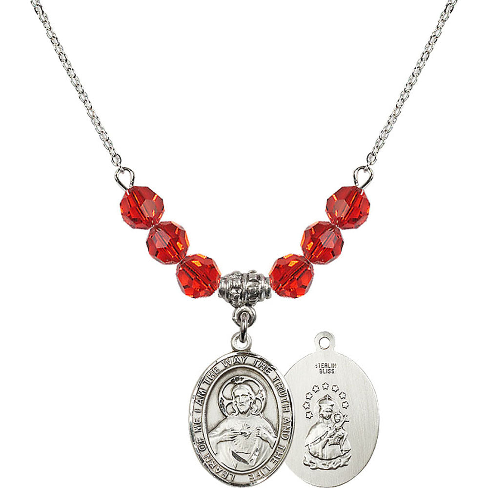 Sterling Silver Scapular Birthstone Necklace with Ruby Beads - 8098