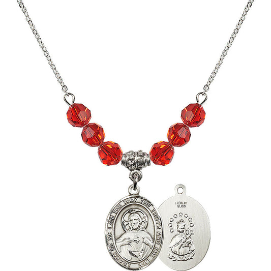 Sterling Silver Scapular Birthstone Necklace with Ruby Beads - 8098