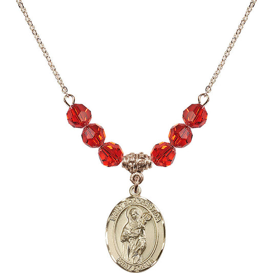 14kt Gold Filled Saint Scholastica Birthstone Necklace with Ruby Beads - 8099