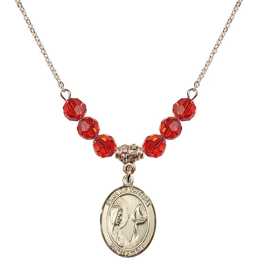 14kt Gold Filled Our Lady Star of the Sea Birthstone Necklace with Ruby Beads - 8101