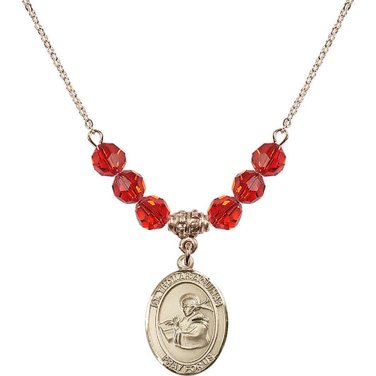 14kt Gold Filled Saint Thomas Aquinas Birthstone Necklace with Ruby Beads - 8108