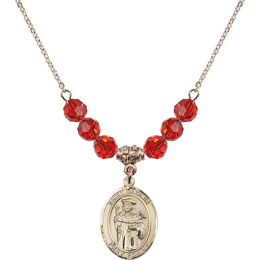 14kt Gold Filled Saint Casimir of Poland Birthstone Necklace with Ruby Beads - 8113