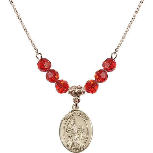 14kt Gold Filled Saint Zachary Birthstone Necklace with Ruby Beads - 8116