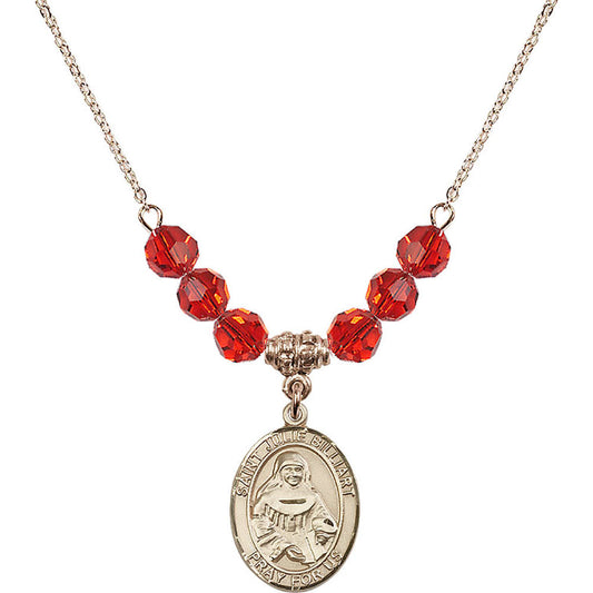 14kt Gold Filled Saint Julie Billiart Birthstone Necklace with Ruby Beads - 8117