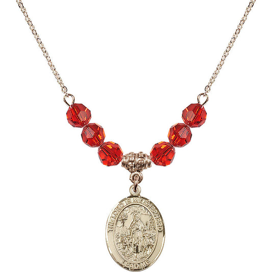 14kt Gold Filled Lord Is My Shepherd Birthstone Necklace with Ruby Beads - 8119