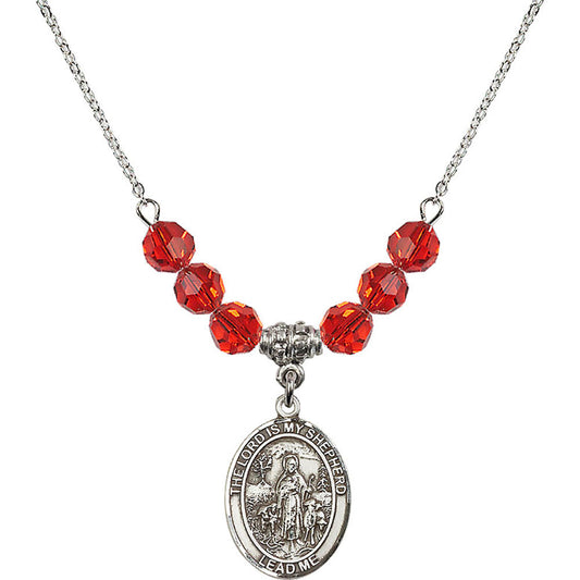 Sterling Silver Lord Is My Shepherd Birthstone Necklace with Ruby Beads - 8119