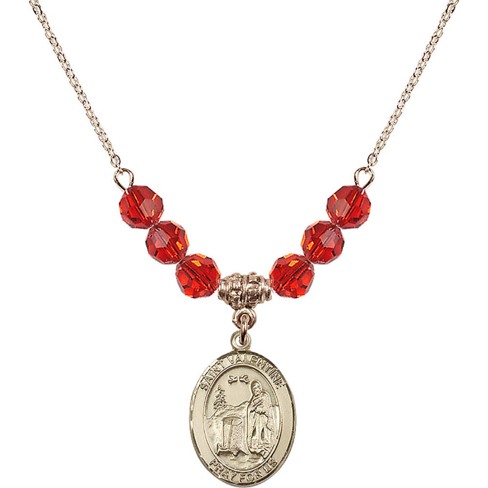 14kt Gold Filled Saint Valentine of Rome Birthstone Necklace with Ruby Beads - 8121