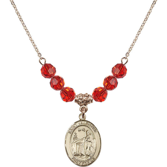 14kt Gold Filled Saint Valentine of Rome Birthstone Necklace with Ruby Beads - 8121