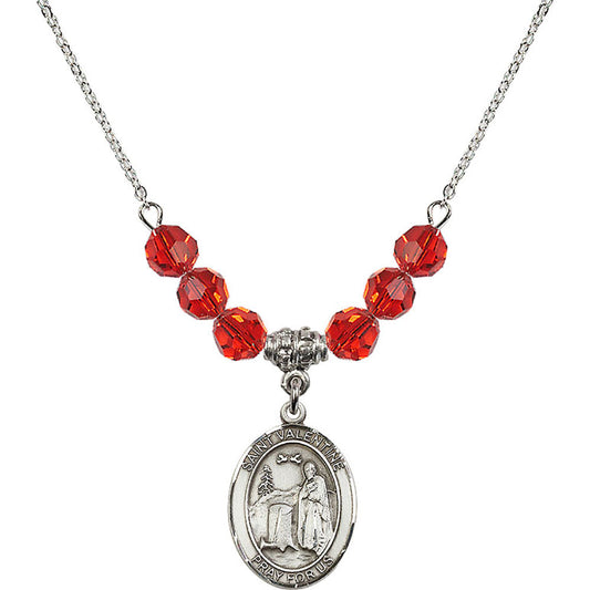 Sterling Silver Saint Valentine of Rome Birthstone Necklace with Ruby Beads - 8121