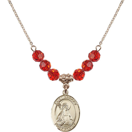 14kt Gold Filled Saint Bridget of Sweden Birthstone Necklace with Ruby Beads - 8122
