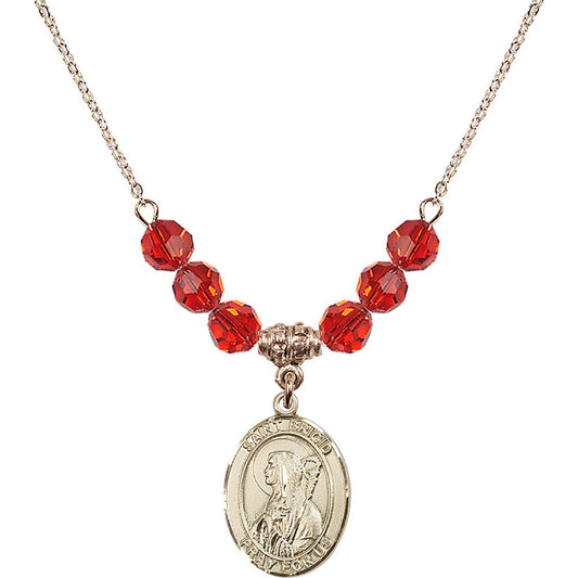 14kt Gold Filled Saint Brigid of Ireland Birthstone Necklace with Ruby Beads - 8123